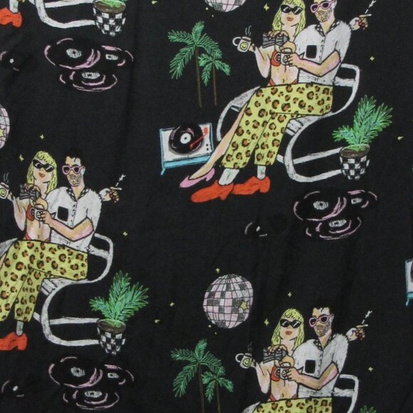 Duvin Disco Nights Party Palm Tree Record Player Print Camp Shirt Men's sz M - Picture 4 of 4